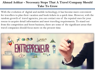 Ahmad Ashkar - Necessary Steps That A Travel Company Should Take To Grow