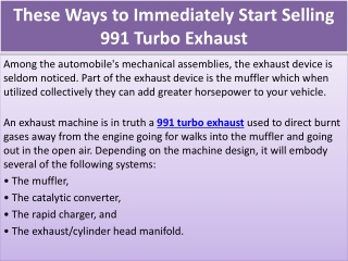 These Ways to Immediately Start Selling 991 Turbo Exhaust