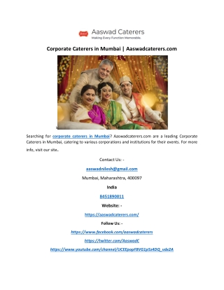 Corporate Caterers in Mumbai | Aaswadcaterers.com
