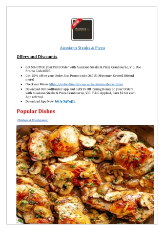 $5 off - Aussiano Steaks & Pizza Restaurant Cranbourne menu,VIC