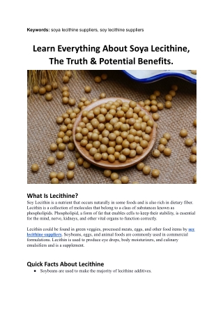 Learn Everything About Soya Lecithine, The Truth & Potential Benefits.