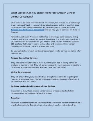 What Services Can You Expect From Your Amazon Vendor Central Consultant