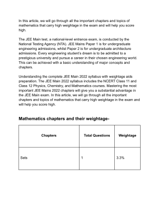 JEE MAIN 2022_ IMPORTANT TOPICS FOR MATHEMATICS