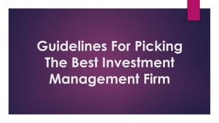 For Picking The Best Investment Management Firm
