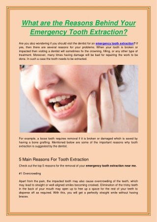 What are the Reasons Behind Your Emergency Tooth Extraction