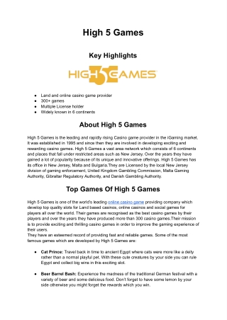 Casino Game Provider - High 5 Games