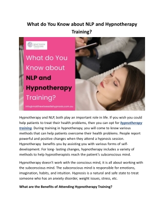 What do You Know about NLP and Hypnotherapy Training?