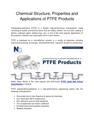 Chemical Structure, Properties and Applications of PTFE Products
