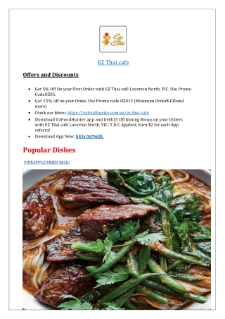 $5 off - EZ Thai cafe Laverton North Takeaway Menu,VIC