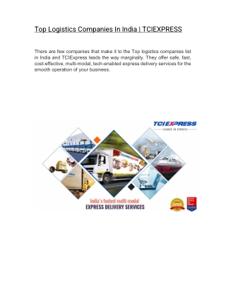 Top Logistics Companies In India  | TCIEXPRESS