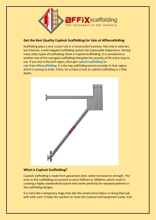 Get the Best Quality Cuplock Scaffolding for Sale at Affixscafolding