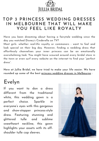Top 3 Princess Wedding Dresses In Melbourne That Will Make You Feel Like Royalty