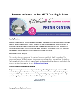 Best Institute for GATE coaching in Patna