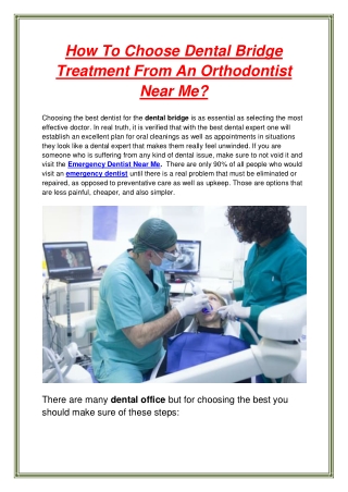 How To Choose Dental Bridge Treatment From An Orthodontist Near Me