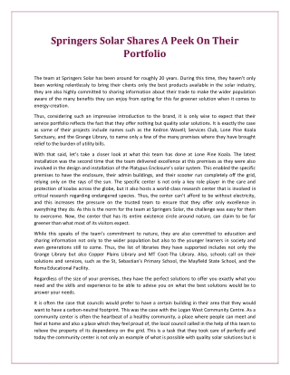 Springers Solar Shares A Peek On Their Portfolio