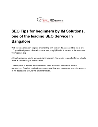 SEO Tips for beginners by IM Solutions, one of the leading SEO Service In Bangalore