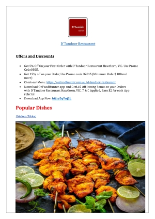$5 off - D'Tandoor Indian Restaurant Hawthorn, VIC