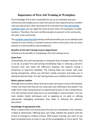 Importance of First Aid Training in Workplace
