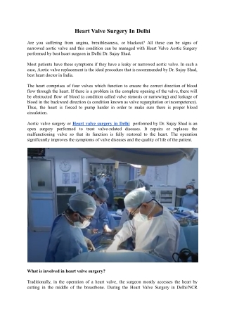 Heart Valve Surgery In Delhi