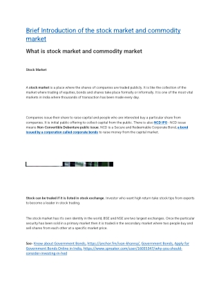 Brief Introduction of the stock market and commodity market