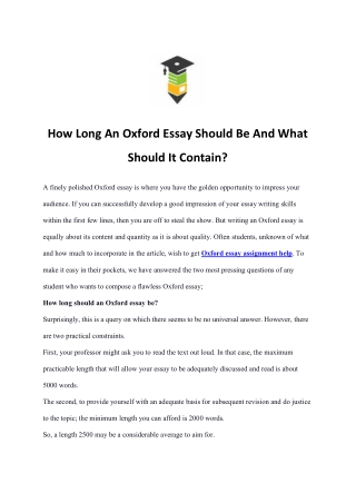 How Long An Oxford Essay Should Be And What Should It Contain