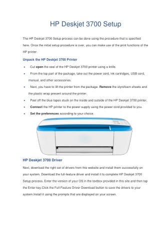 HP Deskjet 3700 setup