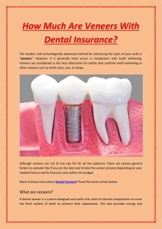 How Much Are Veneers With Dental Insurance