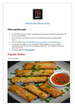 $5 off - Bamboo City Chinese Melbourne South yaara,VIC