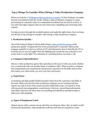 Top 5 Things To Consider When Hiring A Video Production Company