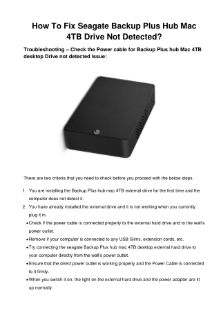How To Fix Seagate Backup Plus Hub Mac 4TB Drive Not Detected?
