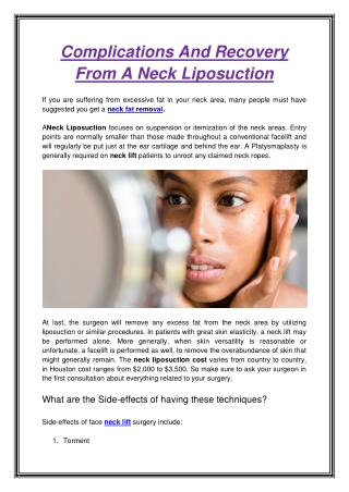 Complications And Recovery From A Neck Liposuction