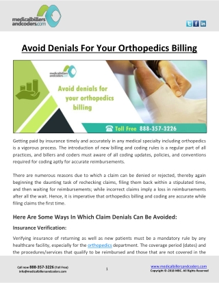 Avoid Denials For Your Orthopedics Billing