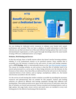 Benefit of Using a VPS over a Dedicated Server