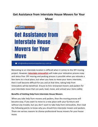 Get Assistance from Interstate House Movers for Your Move