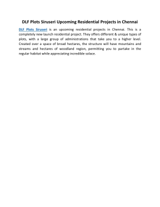 DLF Plots Siruseri Upcoming Residential Projects in Chennai