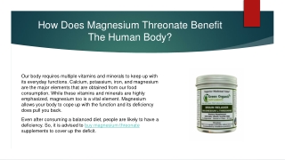 How Does Magnesium Threonate Benefit The Human Body