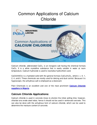 Common Applications of Calcium Chloride