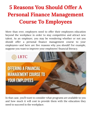 5 Reasons You Should Offer A Personal Finance Management Course To Employees