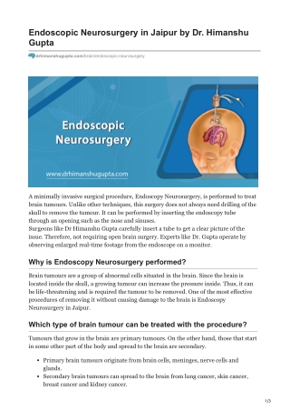 Endoscopic Neurosurgery in Jaipur by Dr Himanshu Gupta