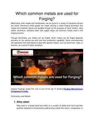 Unique Forgings - Which common metals are used for Forging