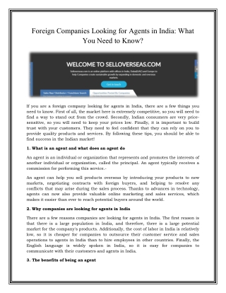 Foreign Companies Looking for Agents in India-What You Need to Know