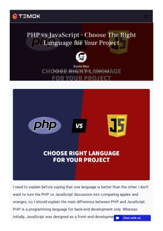 PHP vs JavaScript – Choose The Right Language for Your Project