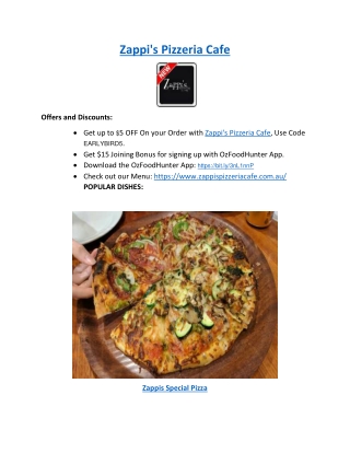 5% Off- Zappi's Pizzeria Cafe Restaurant Epping Menu, NSW