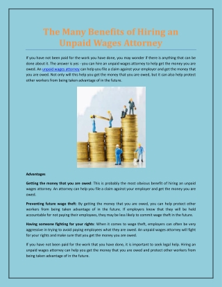 The Many Benefits of Hiring an Unpaid Wages Attorney