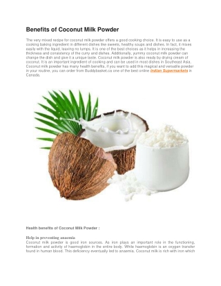 Benefits of Coconut Milk Powder