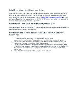 Install Trend Micro without Disk in your Device