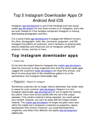 Top 5 Instagram Downloader Apps Of Android And iOS