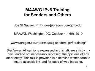 MAAWG IPv6 Training for Senders and Others