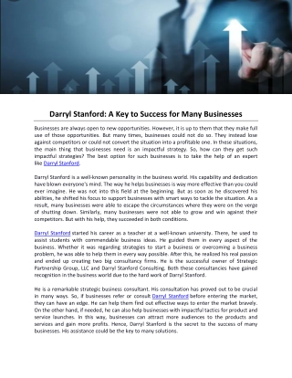 Darryl Stanford- A Key to Success for Many Businesses