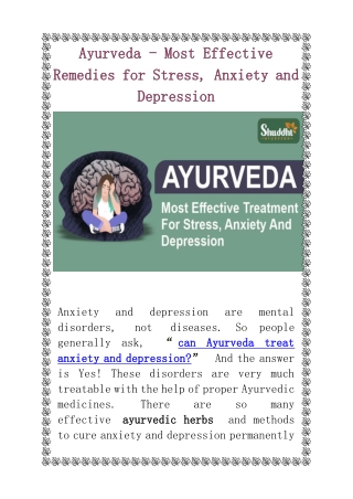 Ayurveda - Most Effective Remedies for Stress, Anxiety and Depression